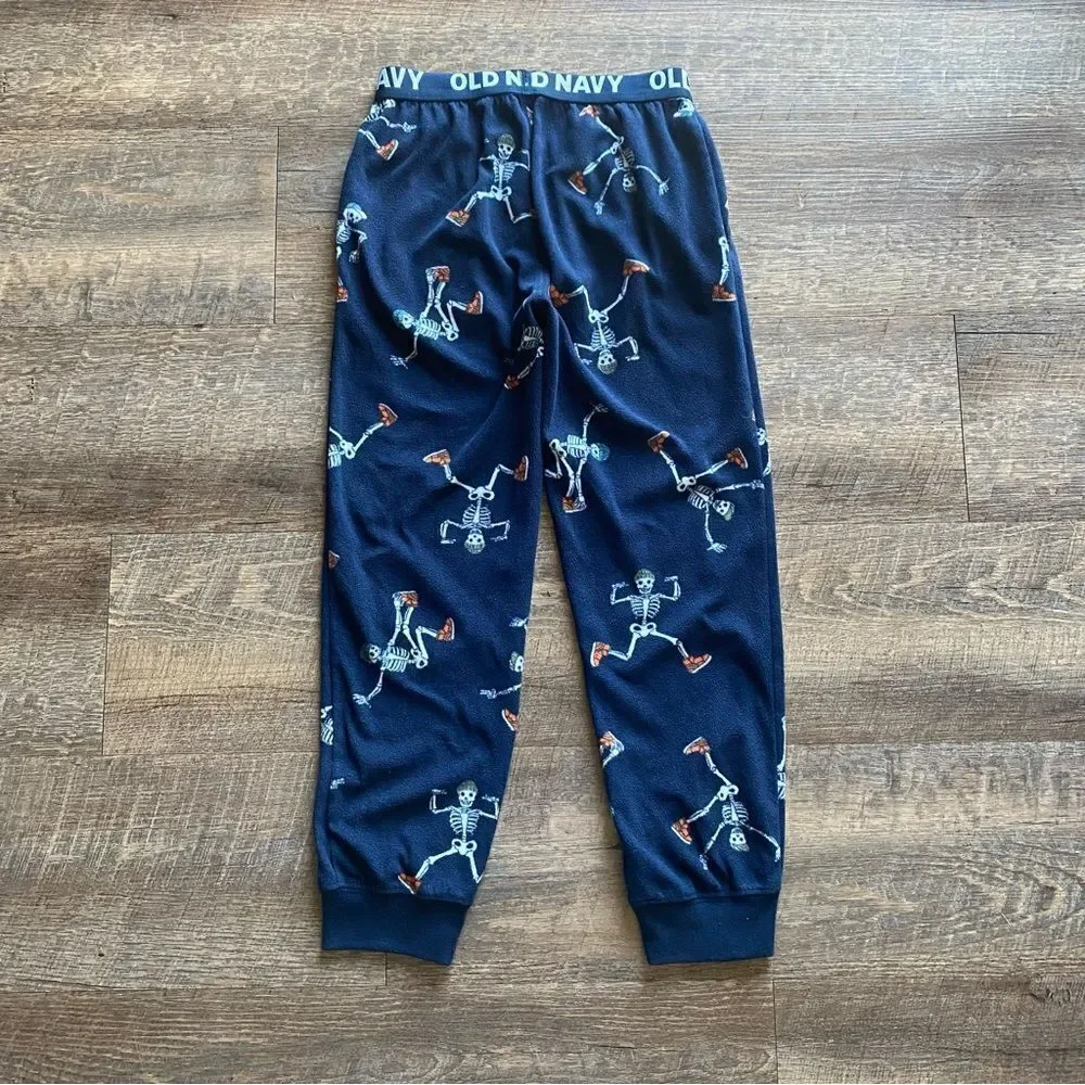 Old Navy Fleece Pajama Pants Navy Blue Skeleton Medium Boys